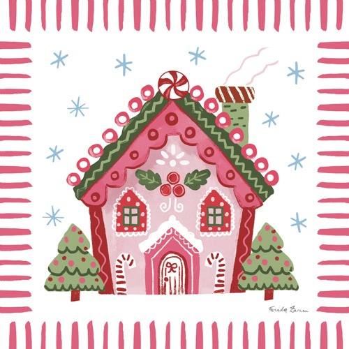 Pink Christmas gingerbread house holiday art